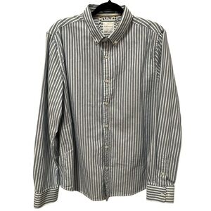 RICKY & MICKY Men’s 100% Cotton Light Blue & White Stripped Button Up Shirt, XL